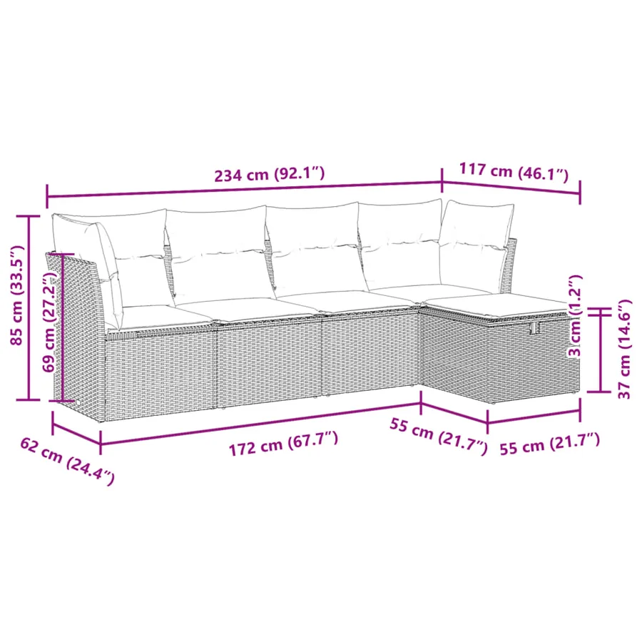 Salon de jardin 5 pcs avec coussins noir résine tressée - 11