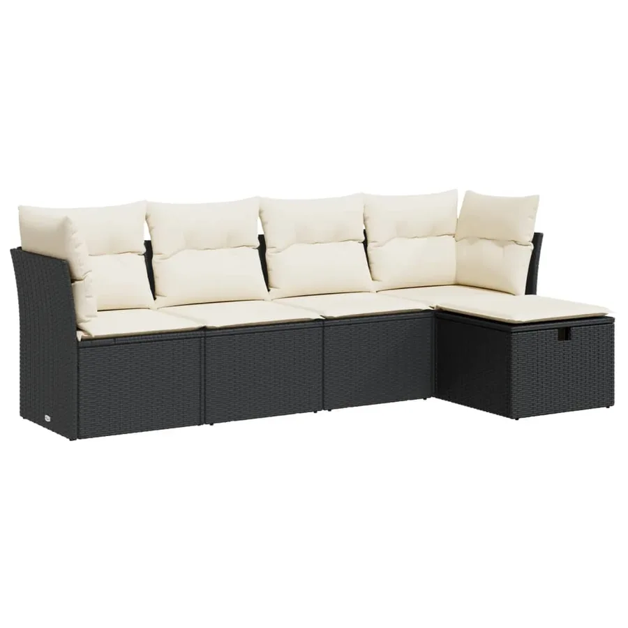 Salon de jardin 5 pcs avec coussins noir résine tressée - 2