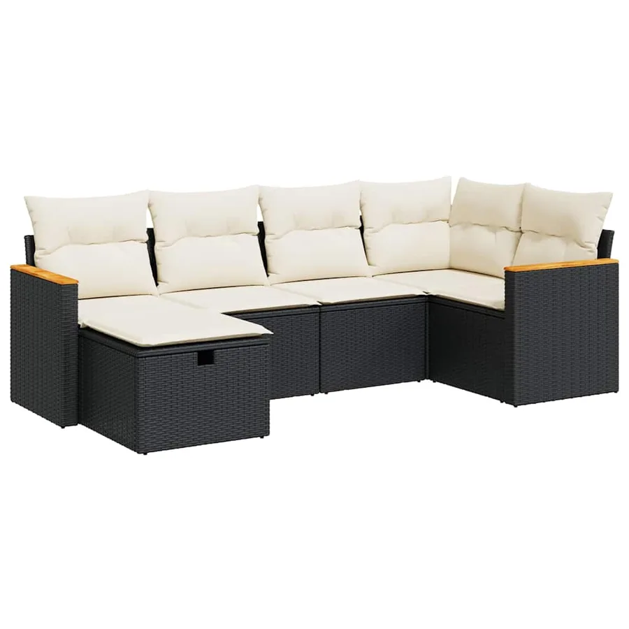 Salon de jardin 6 pcs avec coussins noir résine tressée - 2