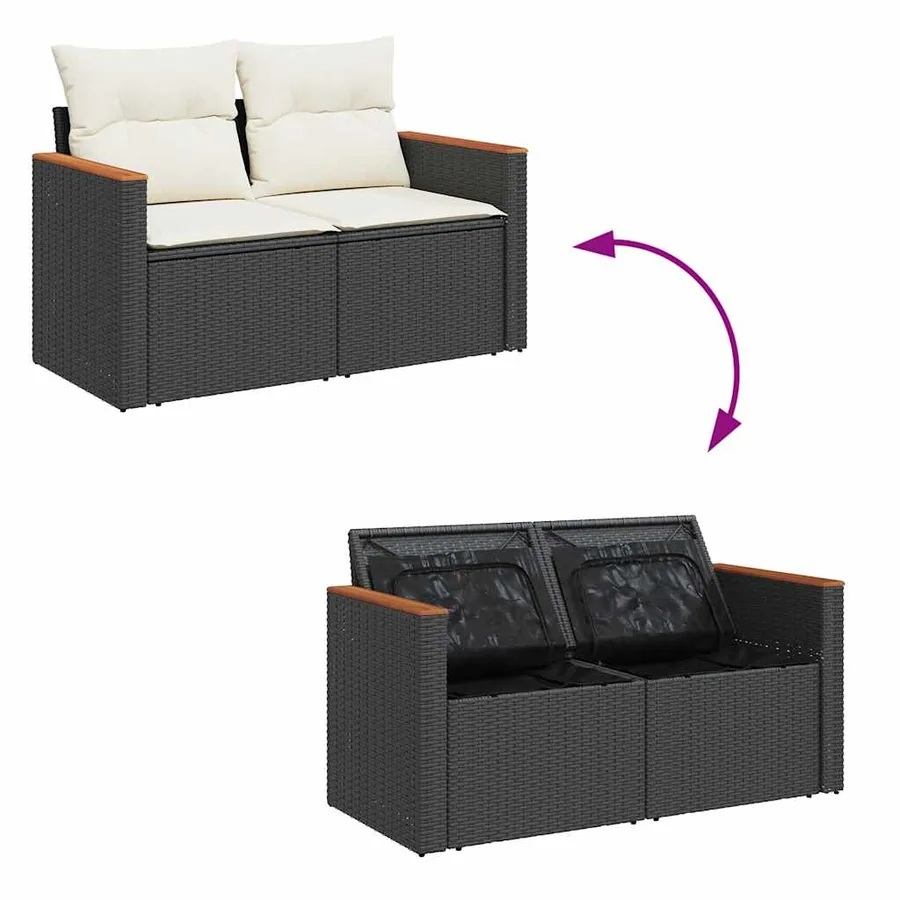 Salon de jardin 6 pcs avec coussins noir résine tressée - 9