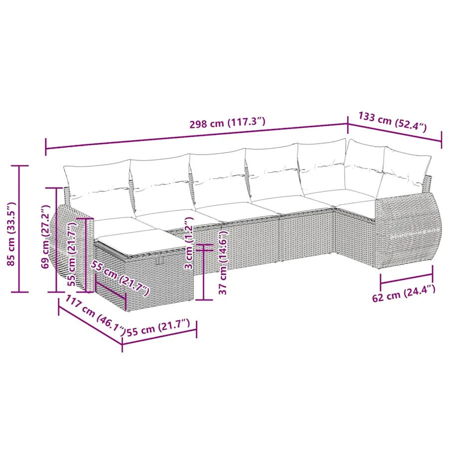 Salon de jardin avec coussins 7 pcs gris clair résine tressée - 15