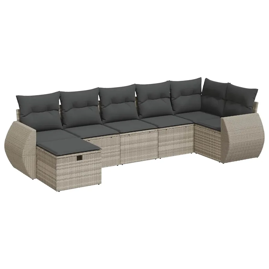 Salon de jardin avec coussins 7 pcs gris clair résine tressée - 2