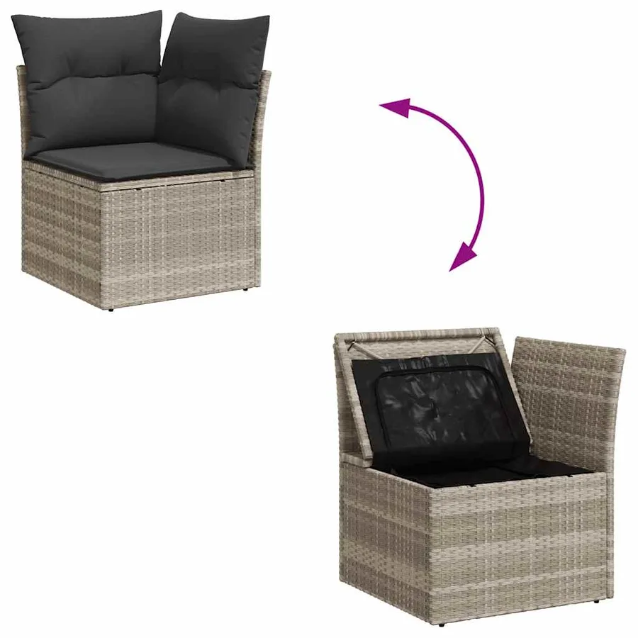 Salon de jardin 11 pcs avec coussins gris clair résine tressée - 10