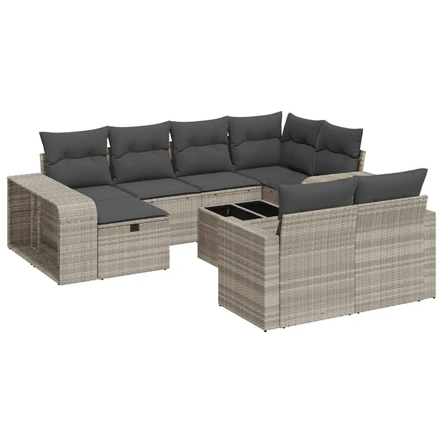 Salon de jardin 11 pcs avec coussins gris clair résine tressée - 2