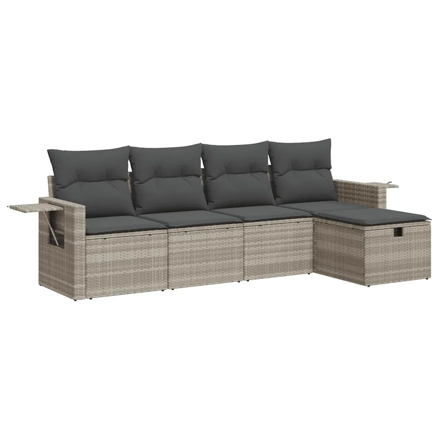 Salon de jardin 5 pcs avec coussins gris clair résine tressée - 2