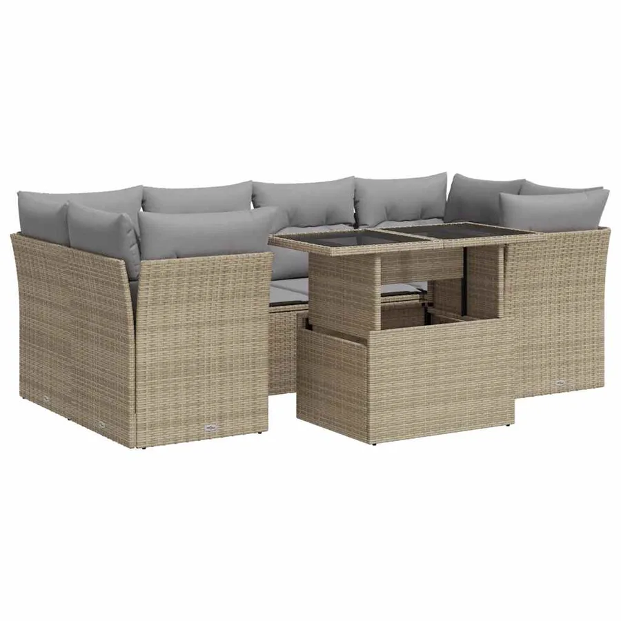 Salon de jardin avec coussins 7 pcs beige résine tressée - 2