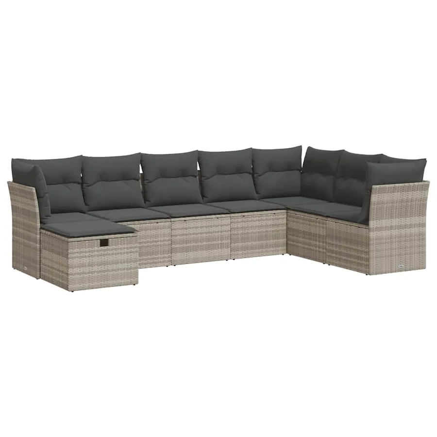 Salon de jardin 8 pcs avec coussins gris clair résine tressée - 2