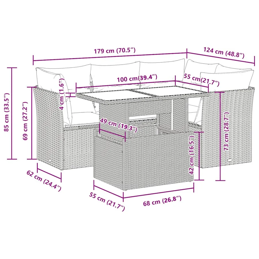 Salon de jardin avec coussins 5 pcs beige résine tressée - 11