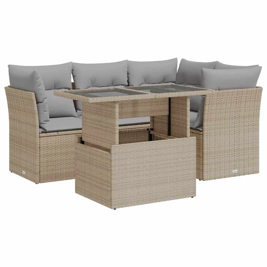 Salon de jardin avec coussins 5 pcs beige résine tressée - 2