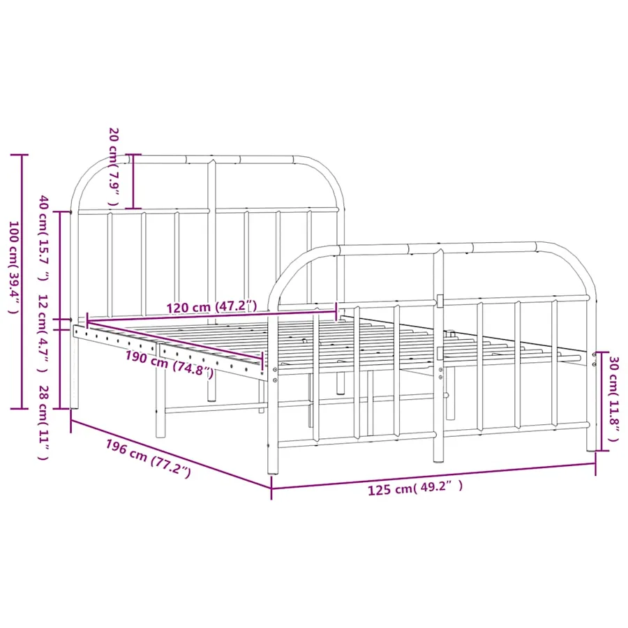 Cadre de lit métal sans matelas et pied de lit blanc 120x190 cm - 10