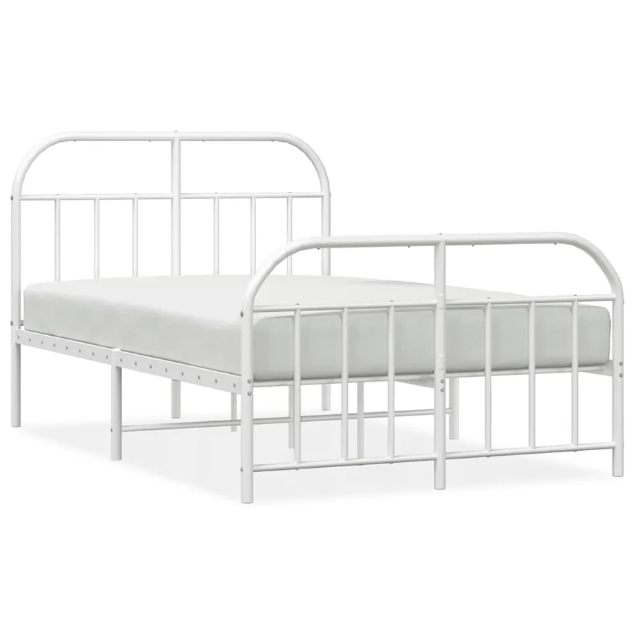 Cadre de lit métal sans matelas et pied de lit blanc 120x190 cm - 2