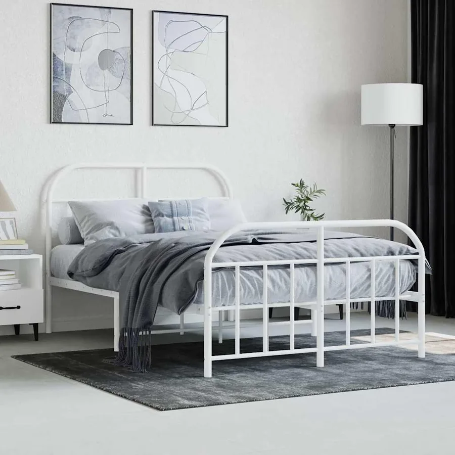 Cadre de lit métal sans matelas et pied de lit blanc 120x190 cm - 4