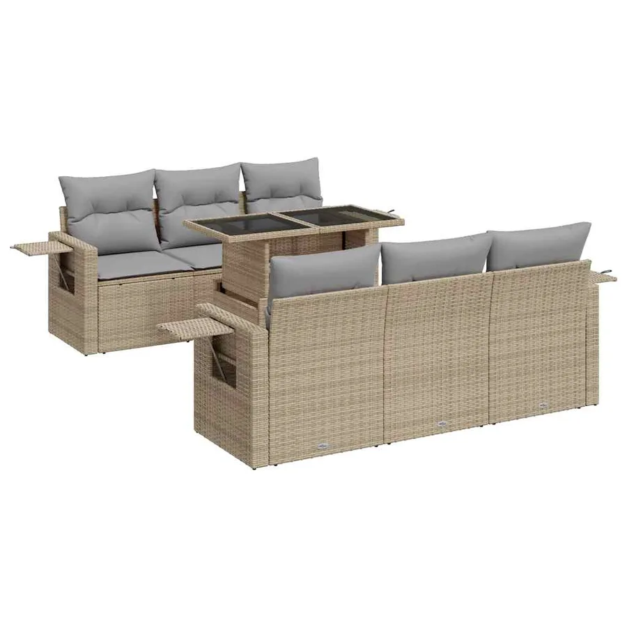 Salon de jardin avec coussins 7 pcs beige résine tressée - 2