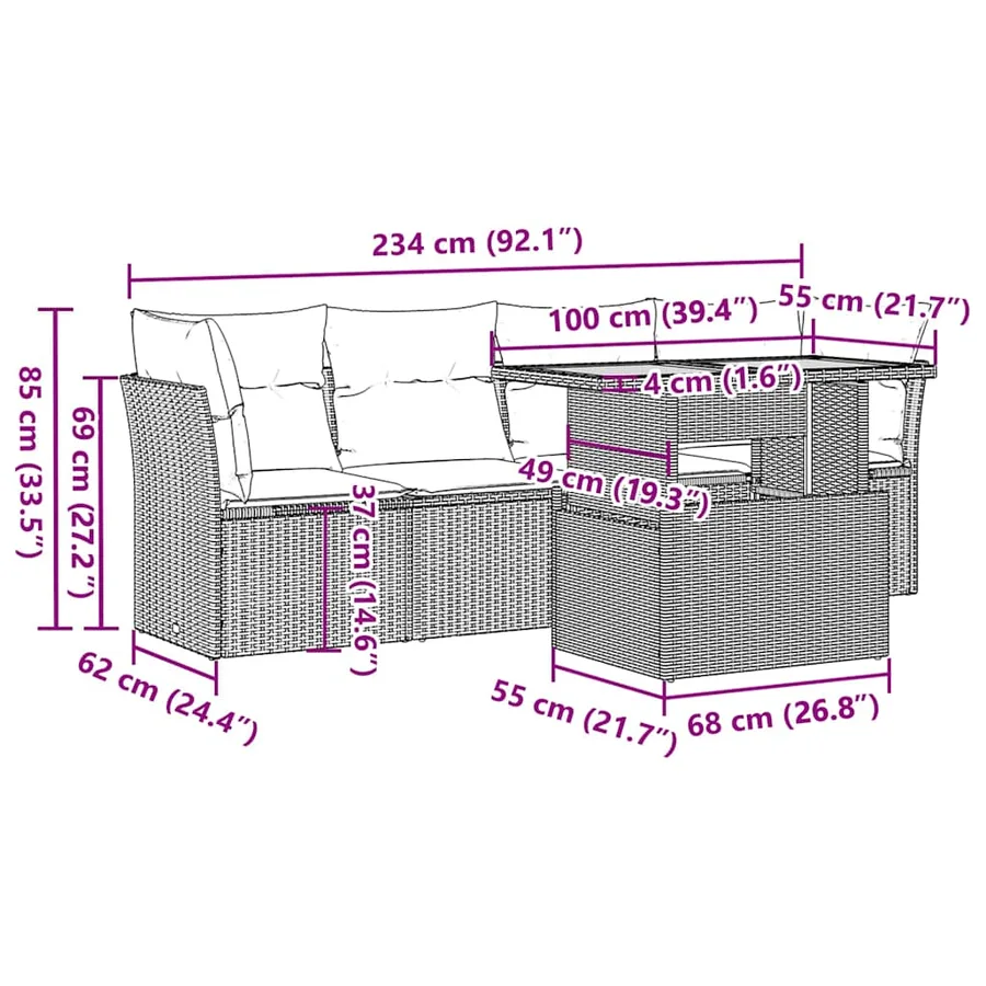 Salon de jardin 5 pcs avec coussins gris résine tressée - 11