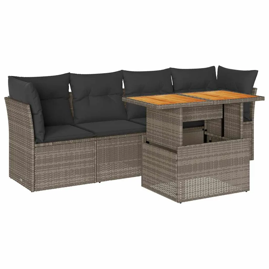 Salon de jardin 5 pcs avec coussins gris résine tressée - 2