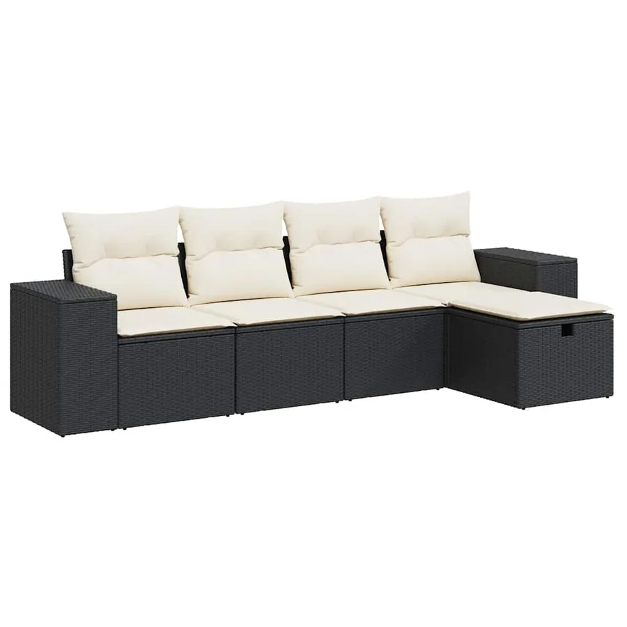 Salon de jardin 5 pcs avec coussins noir résine tressée - 2
