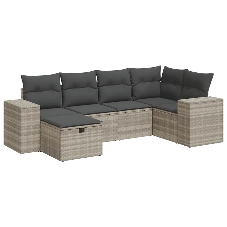 Salon de jardin 6 pcs avec coussins gris clair résine tressée - 2