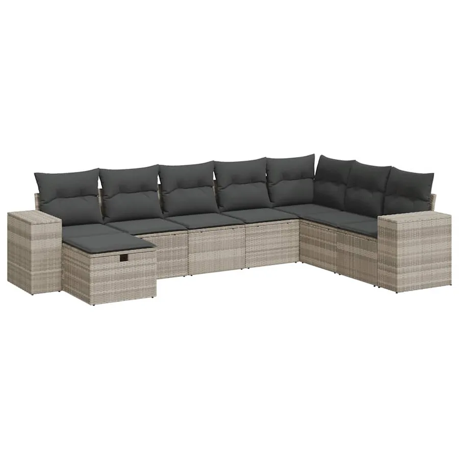 Salon de jardin 8 pcs avec coussins gris clair résine tressée - 2