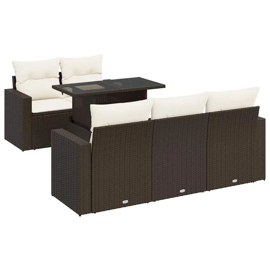 Salon de jardin avec coussins 6 pcs marron résine tressée - 2