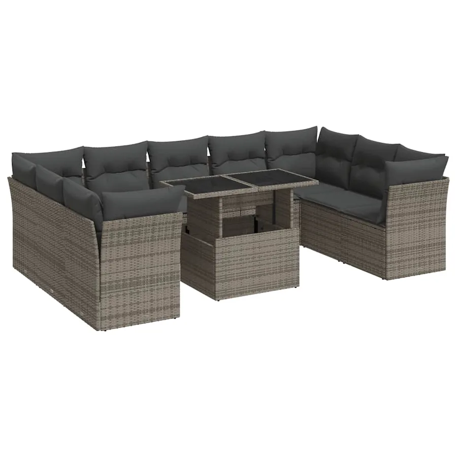 Salon de jardin avec coussins 10 pcs gris résine tressée - 2