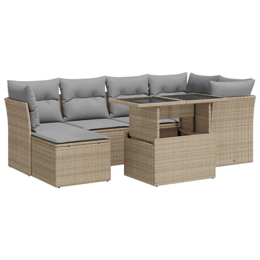 Salon de jardin avec coussins 7 pcs beige résine tressée - 2