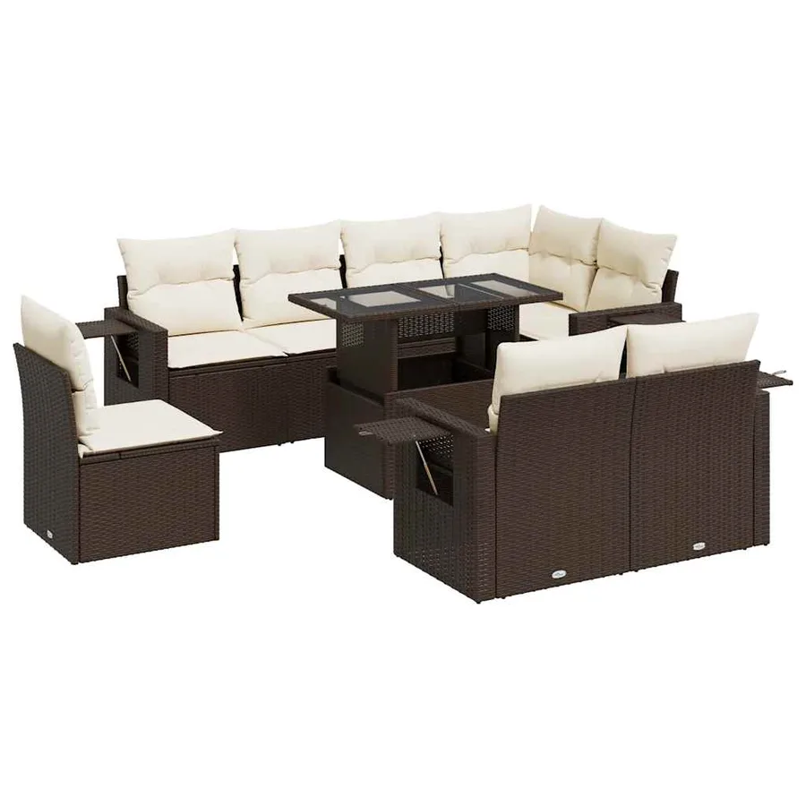 Salon de jardin avec coussins 9 pcs marron résine tressée - 2
