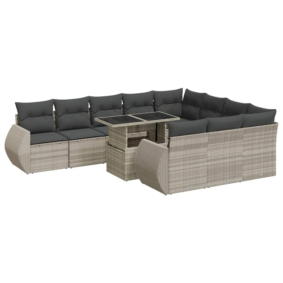 Salon de jardin 11 pcs avec coussins gris clair résine tressée - 2