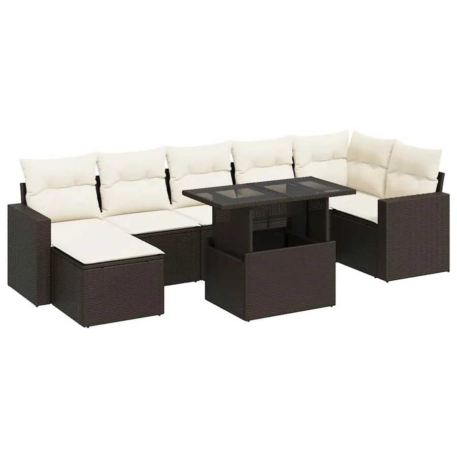 Salon de jardin 8 pcs avec coussins marron résine tressée - 2