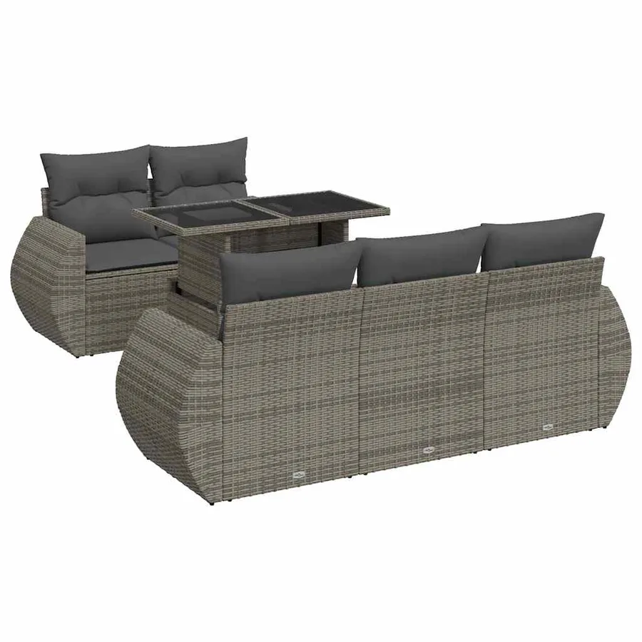 Salon de jardin 6 pcs avec coussins gris résine tressée - 2