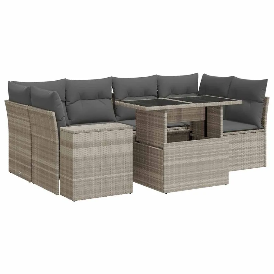 Salon de jardin avec coussins 7 pcs gris clair résine tressée - 2