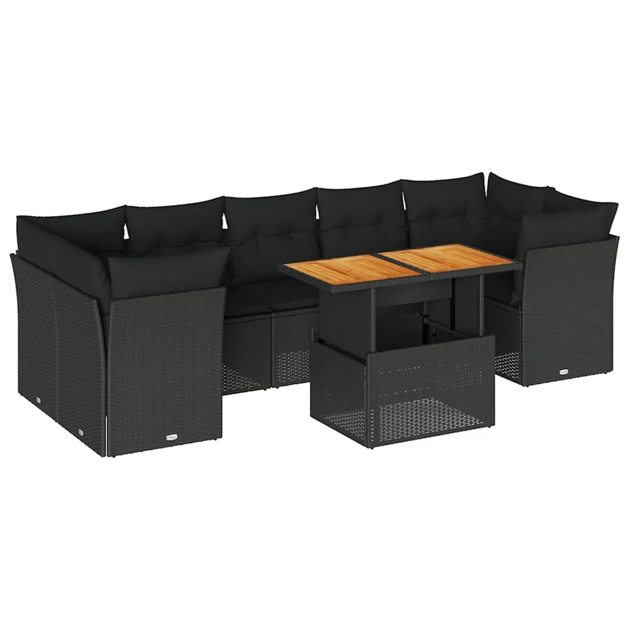 Salon de jardin 8 pcs avec coussins noir résine tressée - 2