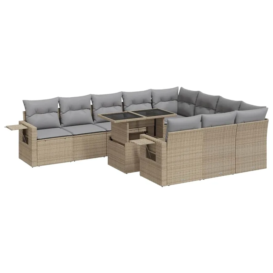 Salon de jardin 11 pcs avec coussins beige résine tressée - 2