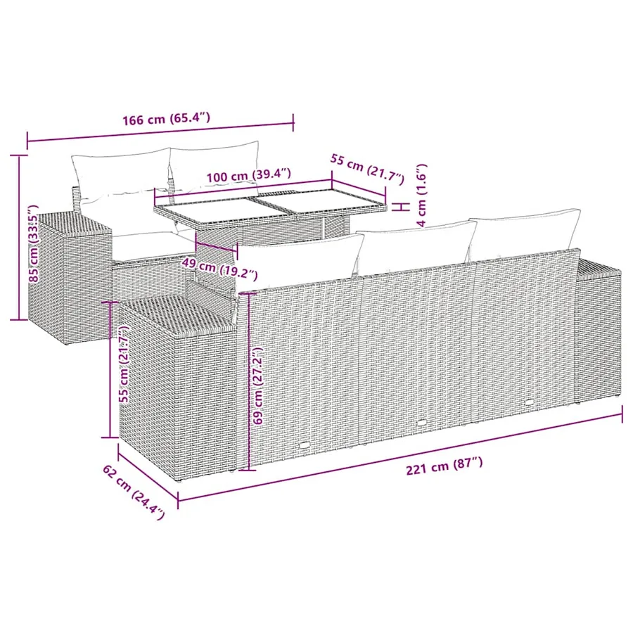 Salon de jardin avec coussins 6 pcs beige résine tressée - 12