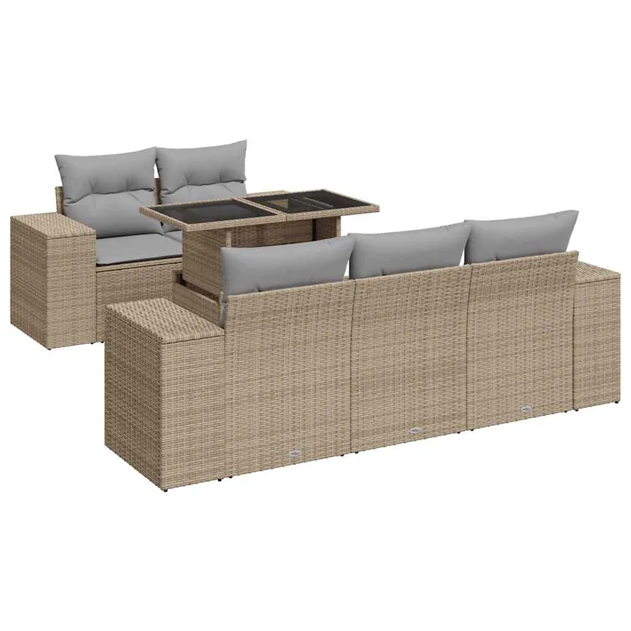 Salon de jardin avec coussins 6 pcs beige résine tressée - 2
