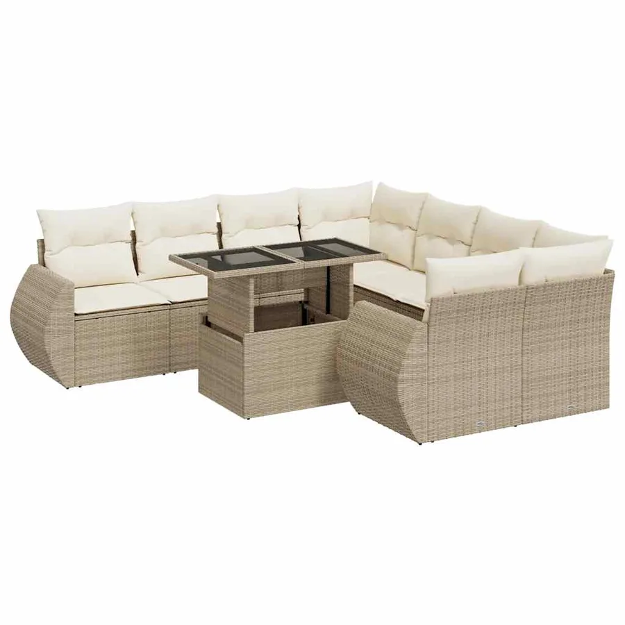 Salon de jardin avec coussins 9 pcs beige résine tressée - 2