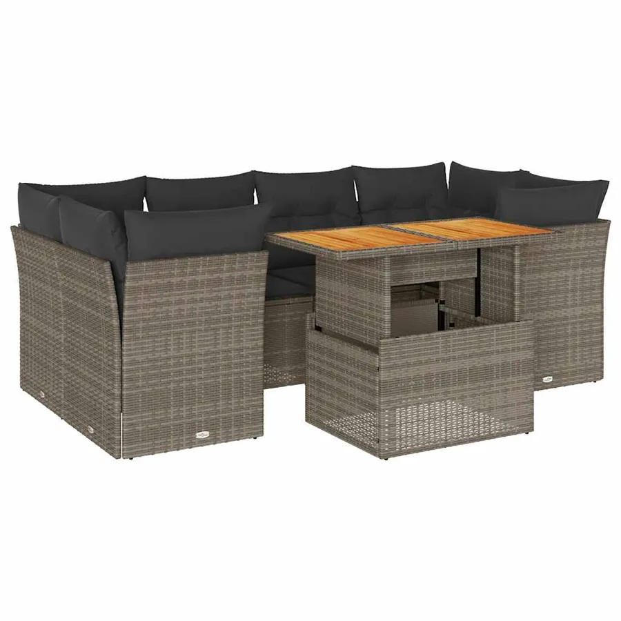 Salon de jardin avec coussins 7 pcs gris résine tressée - 2