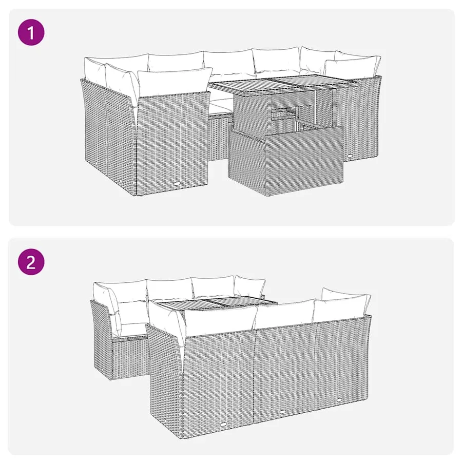 Salon de jardin avec coussins 7 pcs gris résine tressée - 9