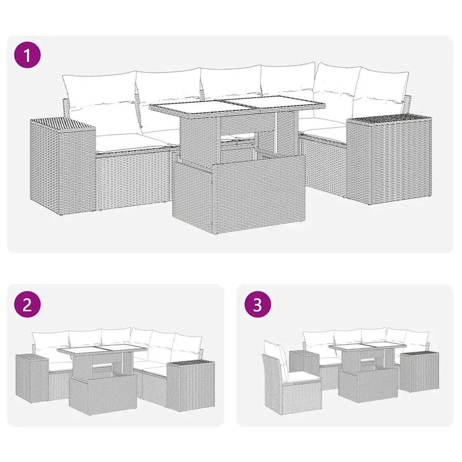 Salon de jardin 6 pcs avec coussins gris résine tressée - 11