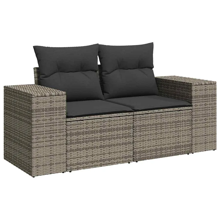 Salon de jardin 5 pcs avec coussins gris résine tressée - 5