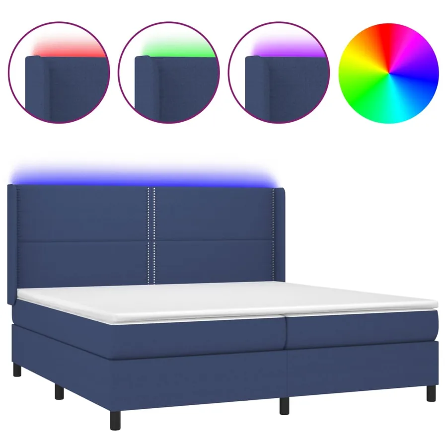 Sommier à lattes de lit matelas LED Bleu 200x200 cm Tissu - 2