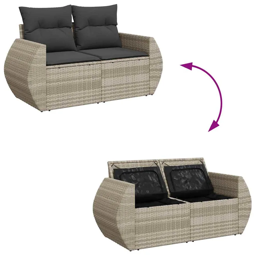 Salon de jardin 9 pcs avec coussins gris clair résine tressée - 7