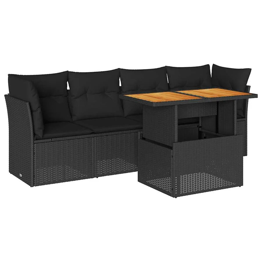 Salon de jardin 5 pcs avec coussins noir résine tressée - 2