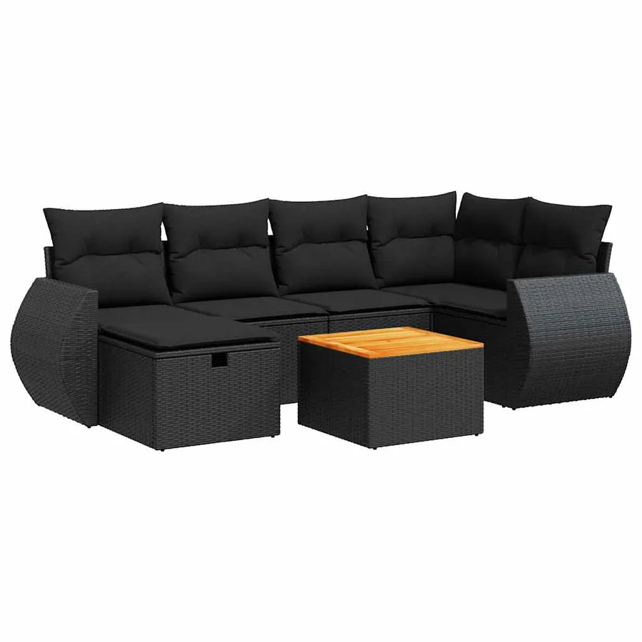 Salon de jardin 7 pcs avec coussins noir résine tressée 71 x 62 x 69 cm - 59,4 kg - 2
