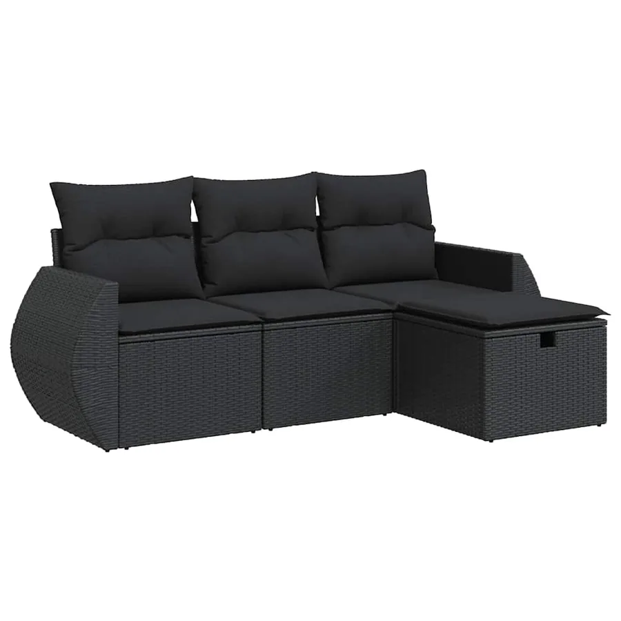 Salon de jardin 4 pcs avec coussins noir résine tressée - 2