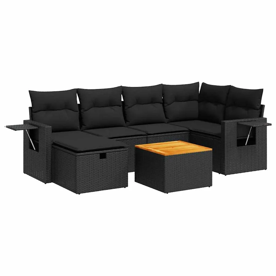 Salon de jardin 7 pcs avec coussins noir résine tressée 62 x 62 x 69 cm - 59,8 kg - 2