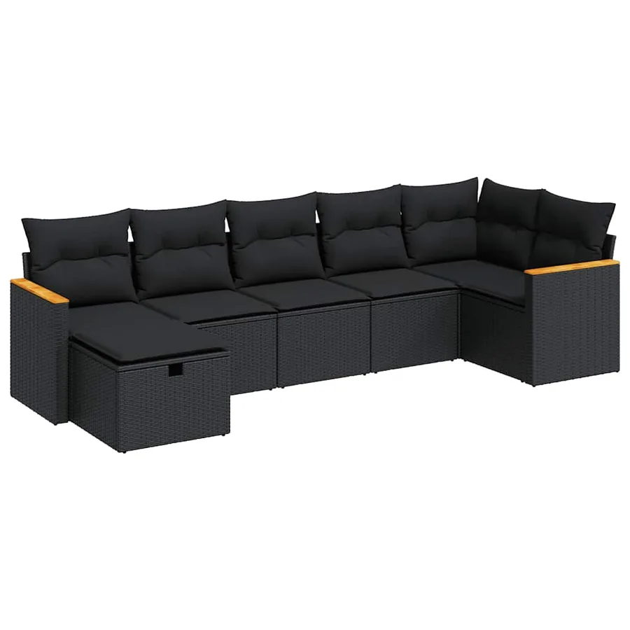 Salon de jardin 7 pcs avec coussins noir résine tressée 62 x 62 x 69 cm - 59,2 kg - 2