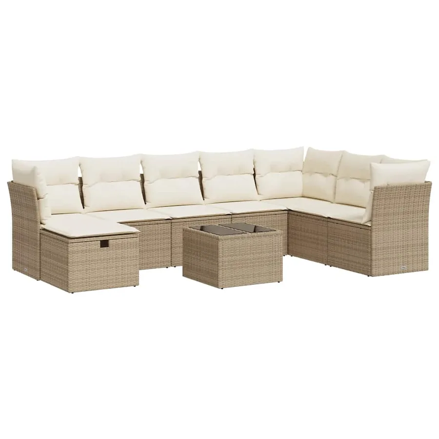 Salon de jardin avec coussins 9 pcs beige résine tressée - 2