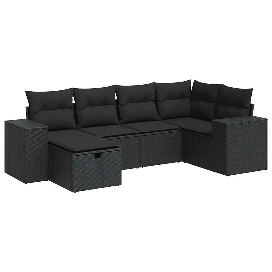 Salon de jardin 6 pcs avec coussins noir résine tressée - 2