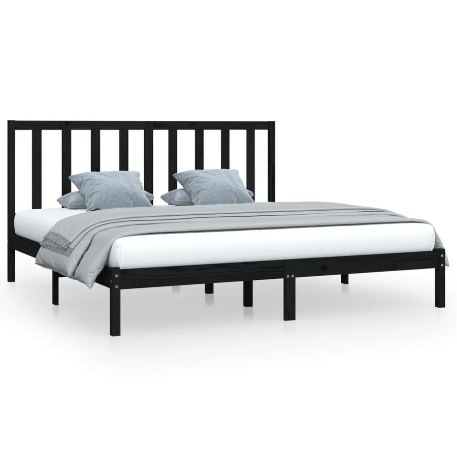 Cadre de lit sans matelas noir bois massif de pin 200x200 cm - 2
