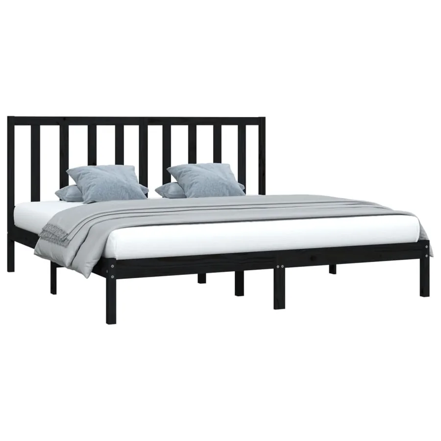 Cadre de lit sans matelas noir bois massif de pin 200x200 cm - 3